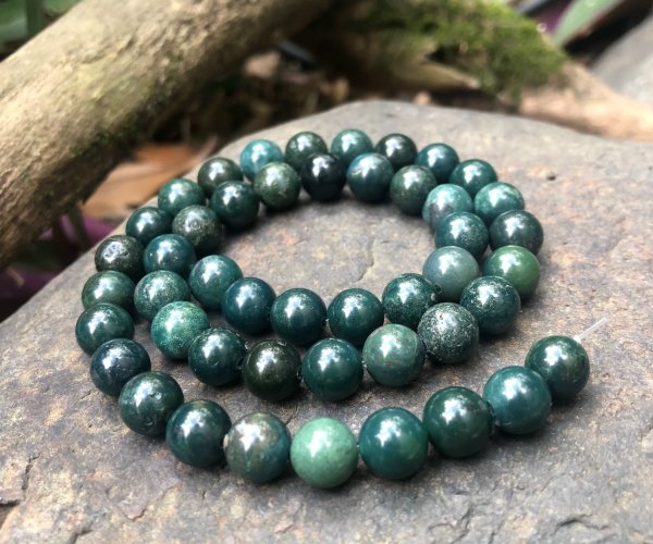 moss agate 8mm round gemstone beads