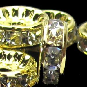 Gold Toned Diamante Rhinestone Rondelles - Clear 10mm [10pcs]
