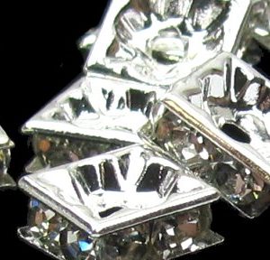 Silver Toned Diamante Rhinestone Square Beads - Clear 8mm [10pcs]