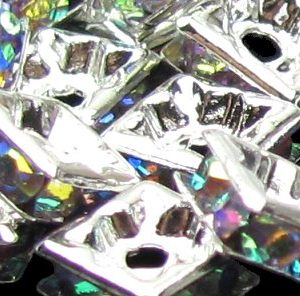 Diamante Rhinestone Square Beads - Clear AB 6mm [10pcs]