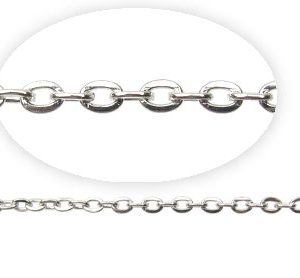 Bright Silver Toned Fine Flat Cable Chain - 3.5x2.5mm [per metre]