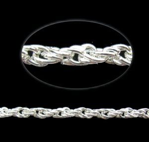 Bright Silver Toned Rope Chain - 3mm [per metre]