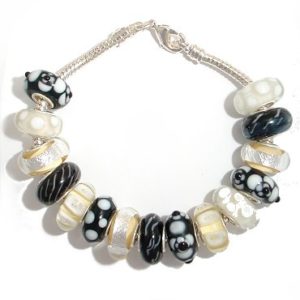 Sterling Silver Core Beads - Black & Cream - 10pack.