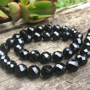 black onyx faceted round beads 10mm