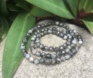 larvikite faceted round gemstone beads