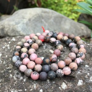 pink rhodonite 6mm round gemstone beads