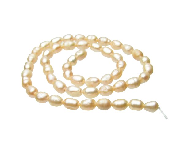 Soft Lilac/Peach Elongated Small Nugget Freshwater Pearls 6-7mm [strand ...