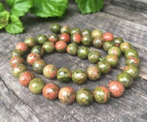 Unakite faceted round beads 8mm