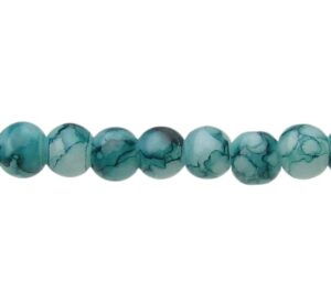 teal marble glass round beads 4mm