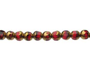 red cut glass beads brass 8mm