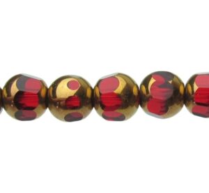 red cut glass beads brass 8mm