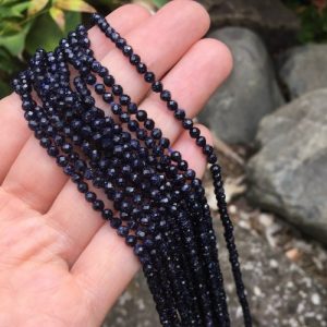 blue goldstone 3mm faceted round gemstone beads