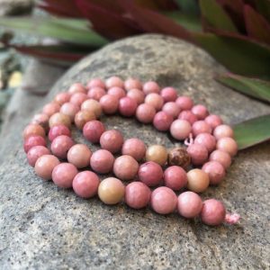 pink rhodonite faceted 6mm round gemstone beads