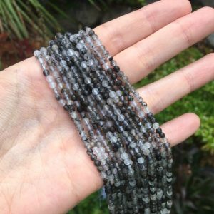 tourmalinated quartz faceted 3mm round gemstone beads