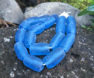 blue recycled beach glass tube beads