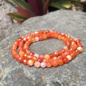 carnelian faceted 4mm round gemstone beads