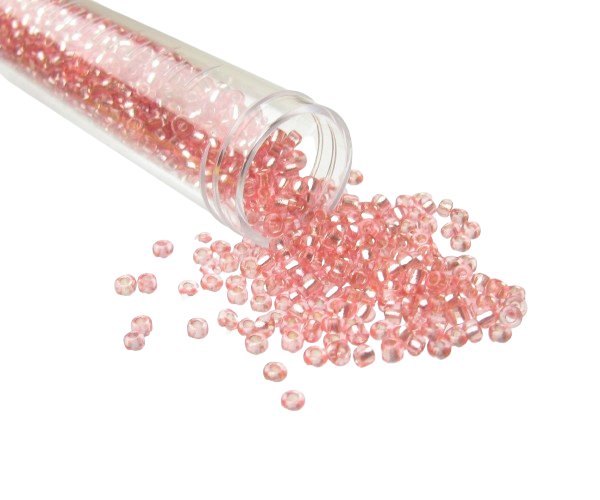 silver lined mid pink seed beads size 8/0