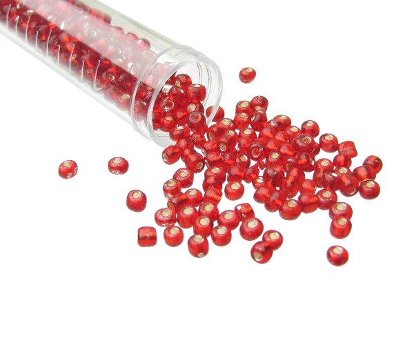 silver lined red seed beads 6/0