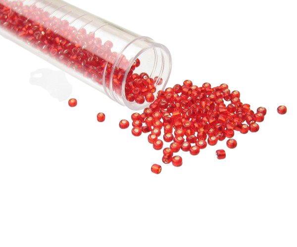 silver lined red seed beads 8/0
