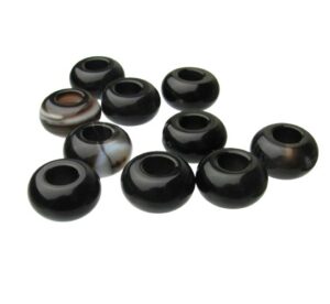 black agate gemstone large hole rondelle beads