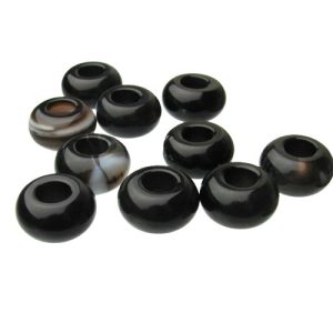 black agate gemstone large hole rondelle beads
