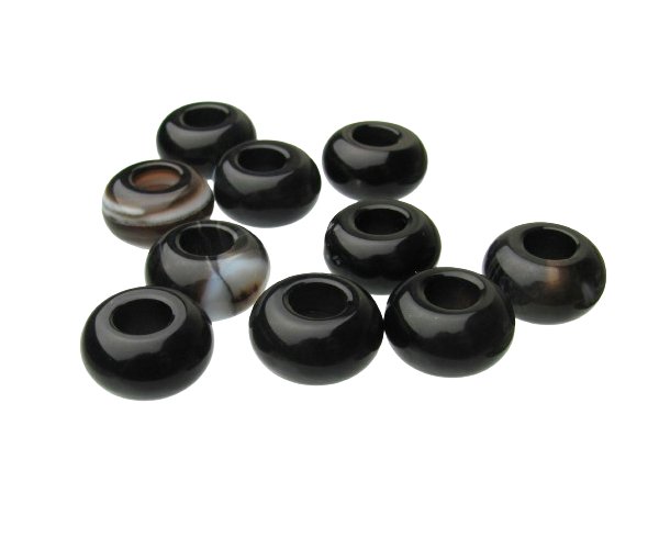 black agate gemstone large hole rondelle beads