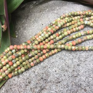 unakite faceted small gemstone rondelle beads natural
