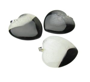 black agate with quartz gemstone heart pendant