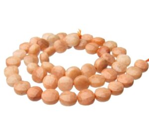 sunstone faceted coin gemstone beads peach moonstone