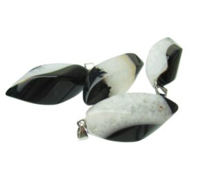 black agate with quartz drop gemstone pendant