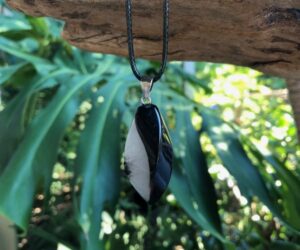 black agate with quartz drop gemstone pendant