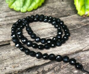 black onyx small faceted coin gemstone beads