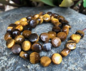 tiger eye faceted gemstone coin beads