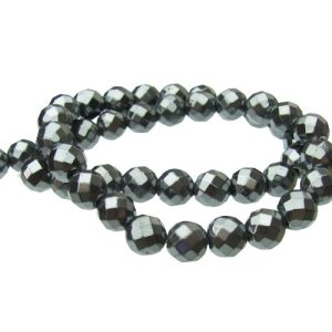 hematite faceted 10mm round gemstone beads