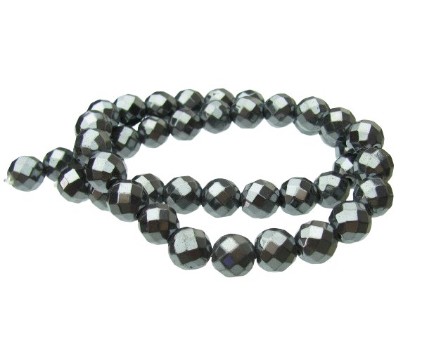 hematite faceted 10mm round gemstone beads