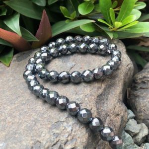 hematite faceted 10mm round gemstone beads