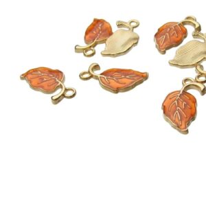 orange enamel leaf charms