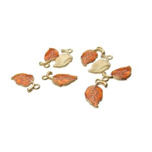 orange enamel leaf charms