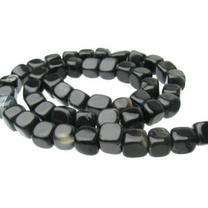 black agate cube nugget gemstone beads