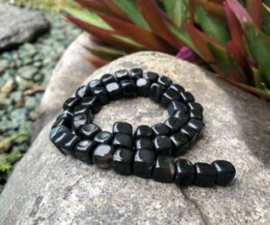 black agate cube nugget gemstone beads