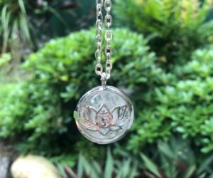 clear quartz lotus flower locket pendant silver