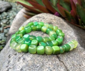 green agate cube nugget beads