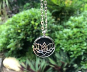 lava rock lotus flower locket pendant silver