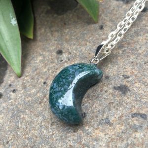 moss agate moon gemstone pendant