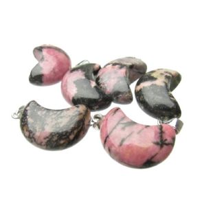 pink rhodonite moon gemstone pendant