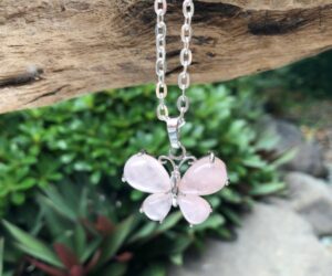 rose quartz butterfly gemstone pendant