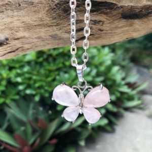 rose quartz butterfly gemstone pendant