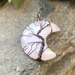 rose quartz moon pendant