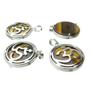 tiger eye ohm coin gemstone pendant