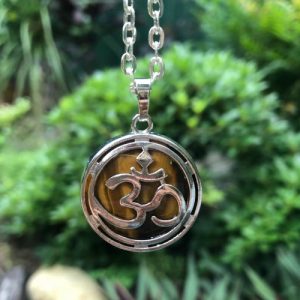 tiger eye ohm coin gemstone pendant